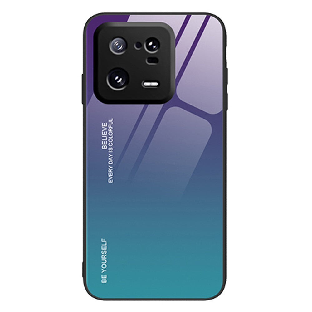 Xiaomi 13 Pro 5G Gradient Color Phone Case Härdat Glas + PC Baksida TPU Stötfångare Design Reptåligt Phone Cover