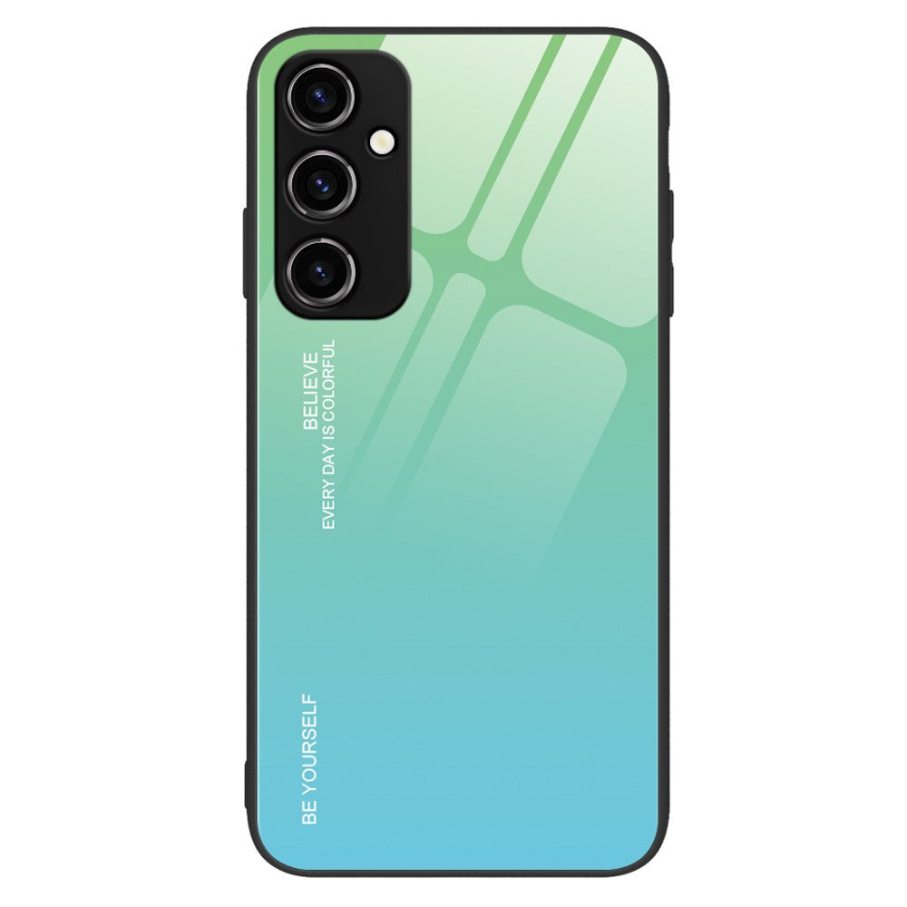 Samsung Galaxy A34 5G Gradient Color Phone Case Härdat Glas + PC + TPU Hybrid Shell Stötdämpande Fodral