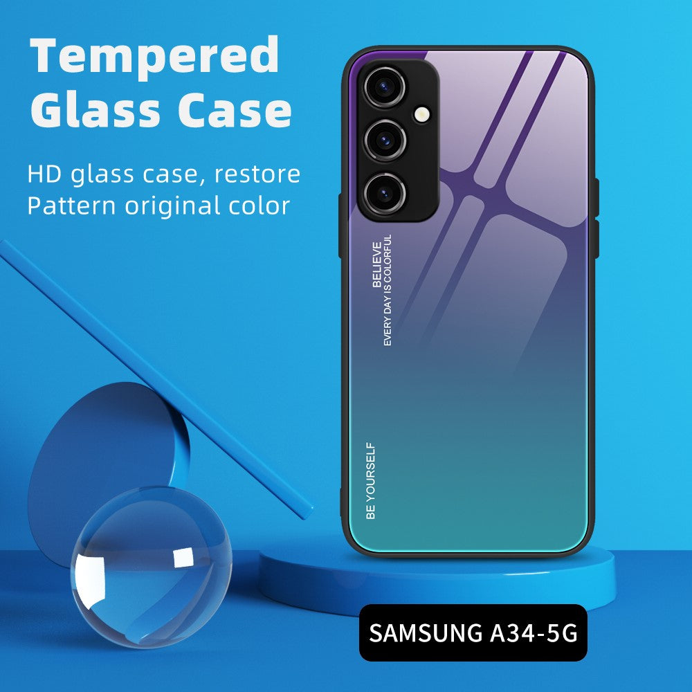 Telefoncover med gradientfarve til Samsung Galaxy A54 5G, hærdet glas + PC + TPU skridsikkert telefoncover