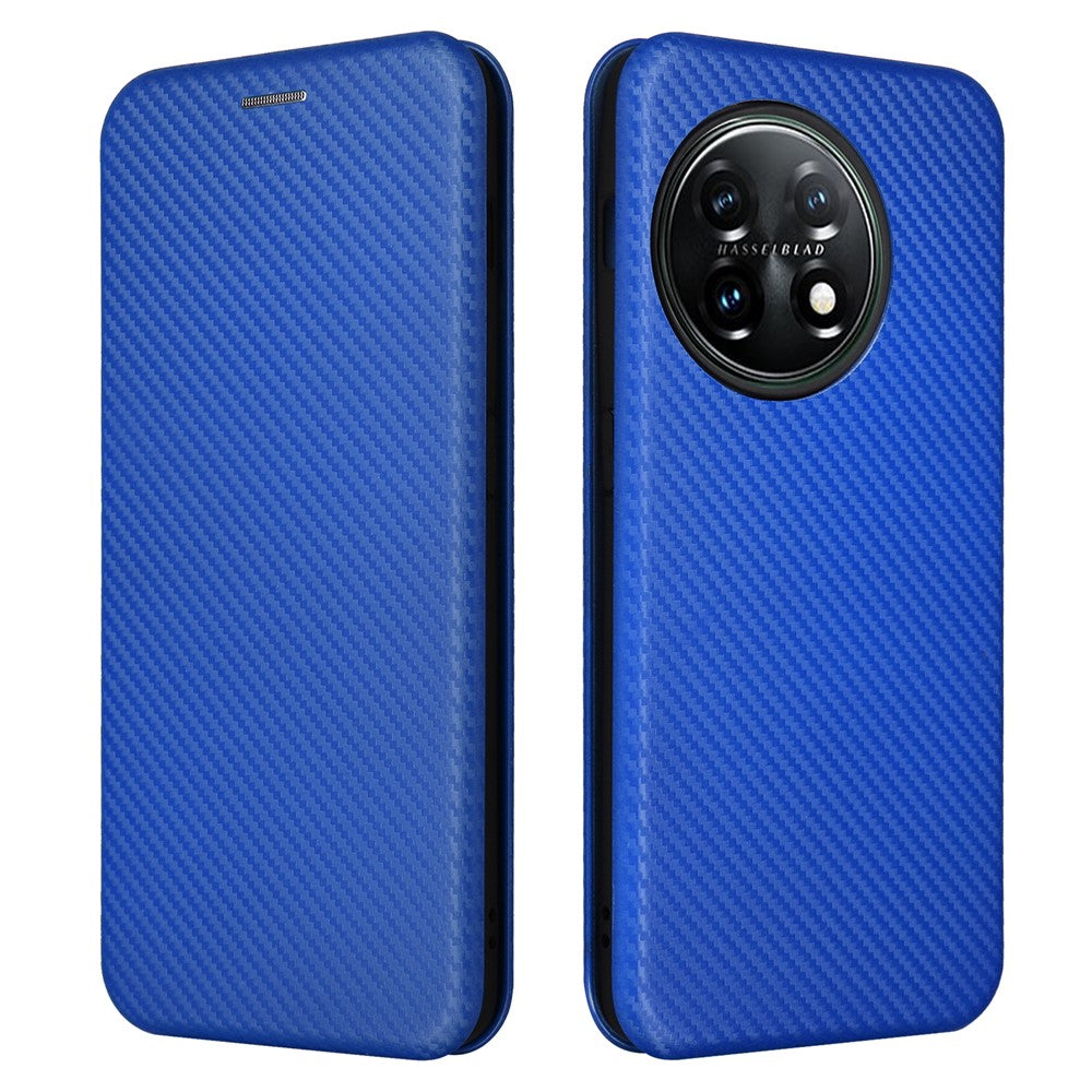 For OnePlus 11 5G PU Leather Stand Card Slots Case Carbon Fiber Texture Magnetic Auto-absorbed Folio Phone Cover