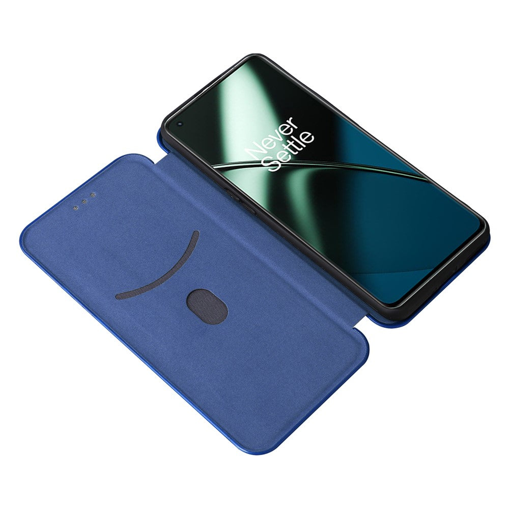 For OnePlus 11 5G PU Leather Stand Card Slots Case Carbon Fiber Texture Magnetic Auto-absorbed Folio Phone Cover