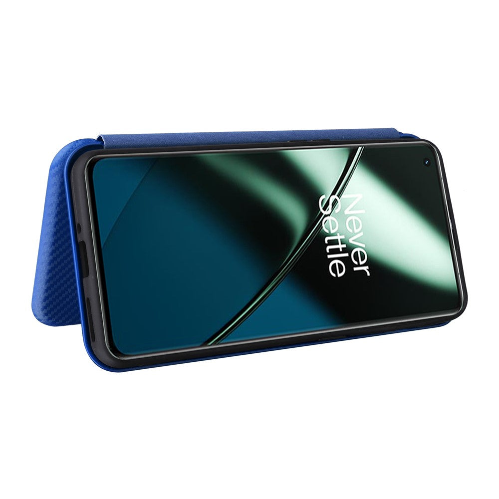 OnePlus 11 5G PU-läder stativ korthållare kolfibertextur magnetisk självabsorberande folio-mobilskal