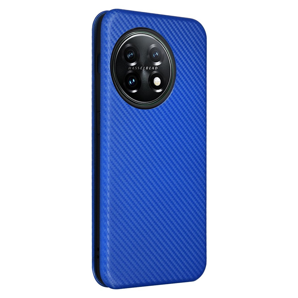 For OnePlus 11 5G PU Leather Stand Card Slots Case Carbon Fiber Texture Magnetic Auto-absorbed Folio Phone Cover