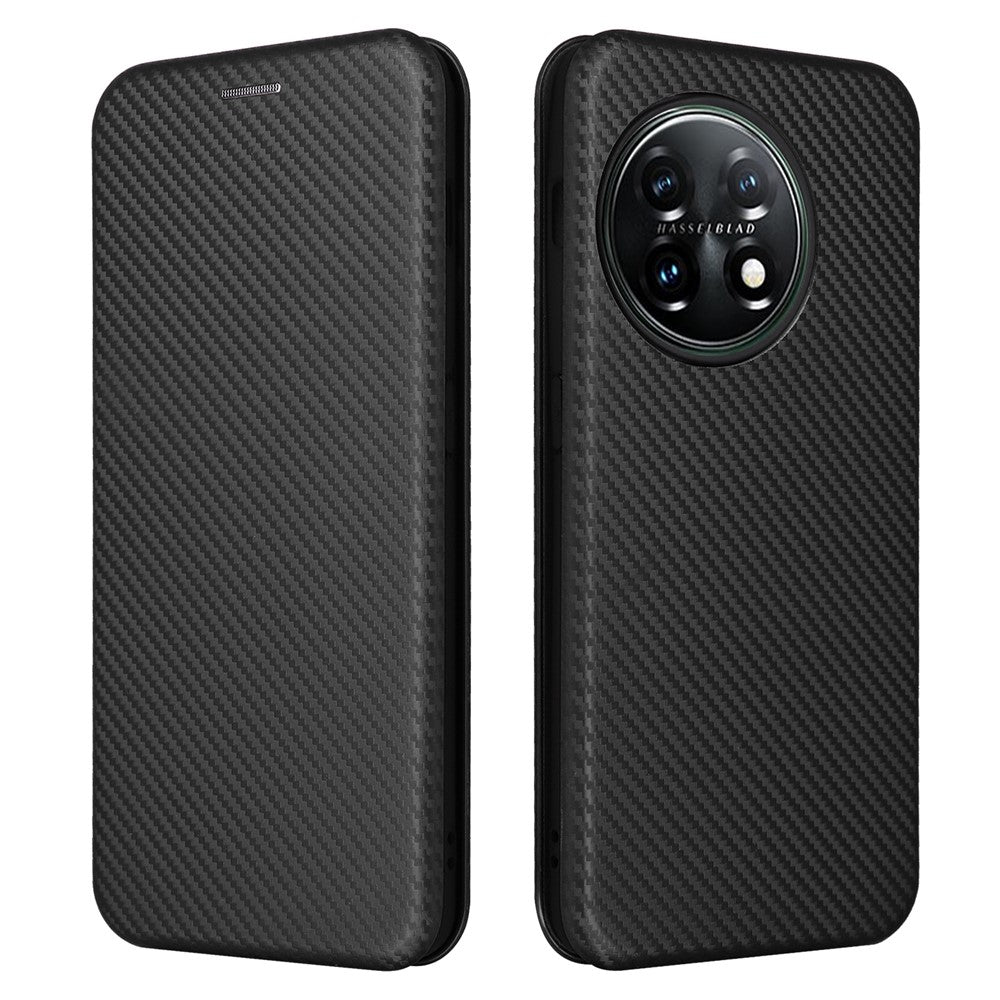 For OnePlus 11 5G PU Leather Stand Card Slots Case Carbon Fiber Texture Magnetic Auto-absorbed Folio Phone Cover