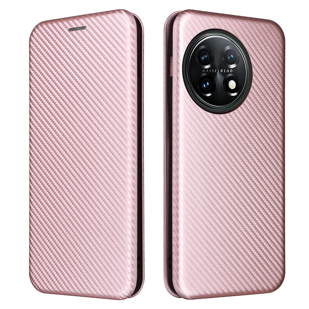 For OnePlus 11 5G PU Leather Stand Card Slots Case Carbon Fiber Texture Magnetic Auto-absorbed Folio Phone Cover