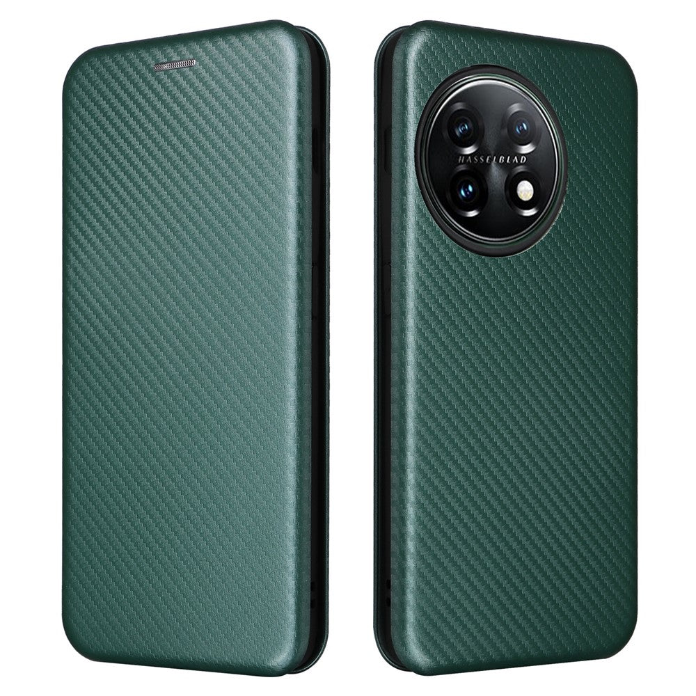 For OnePlus 11 5G PU Leather Stand Card Slots Case Carbon Fiber Texture Magnetic Auto-absorbed Folio Phone Cover