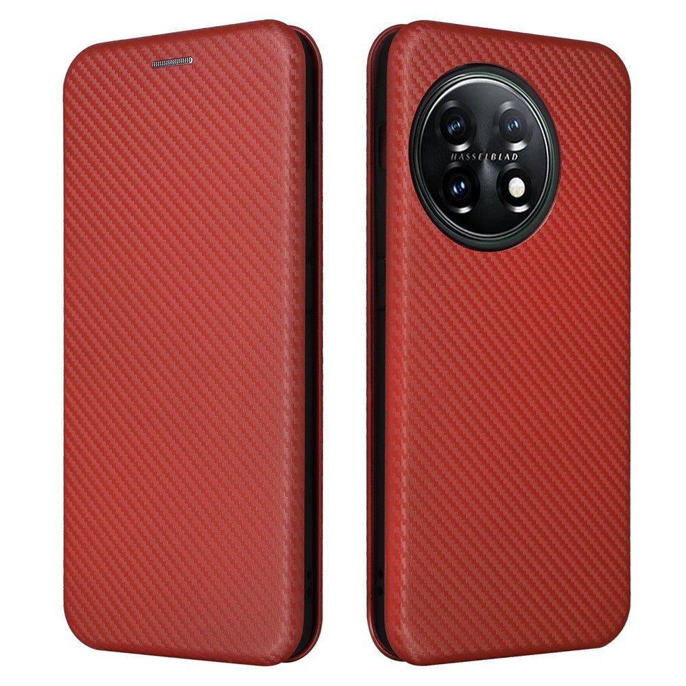 For OnePlus 11 5G PU Leather Stand Card Slots Case Carbon Fiber Texture Magnetic Auto-absorbed Folio Phone Cover