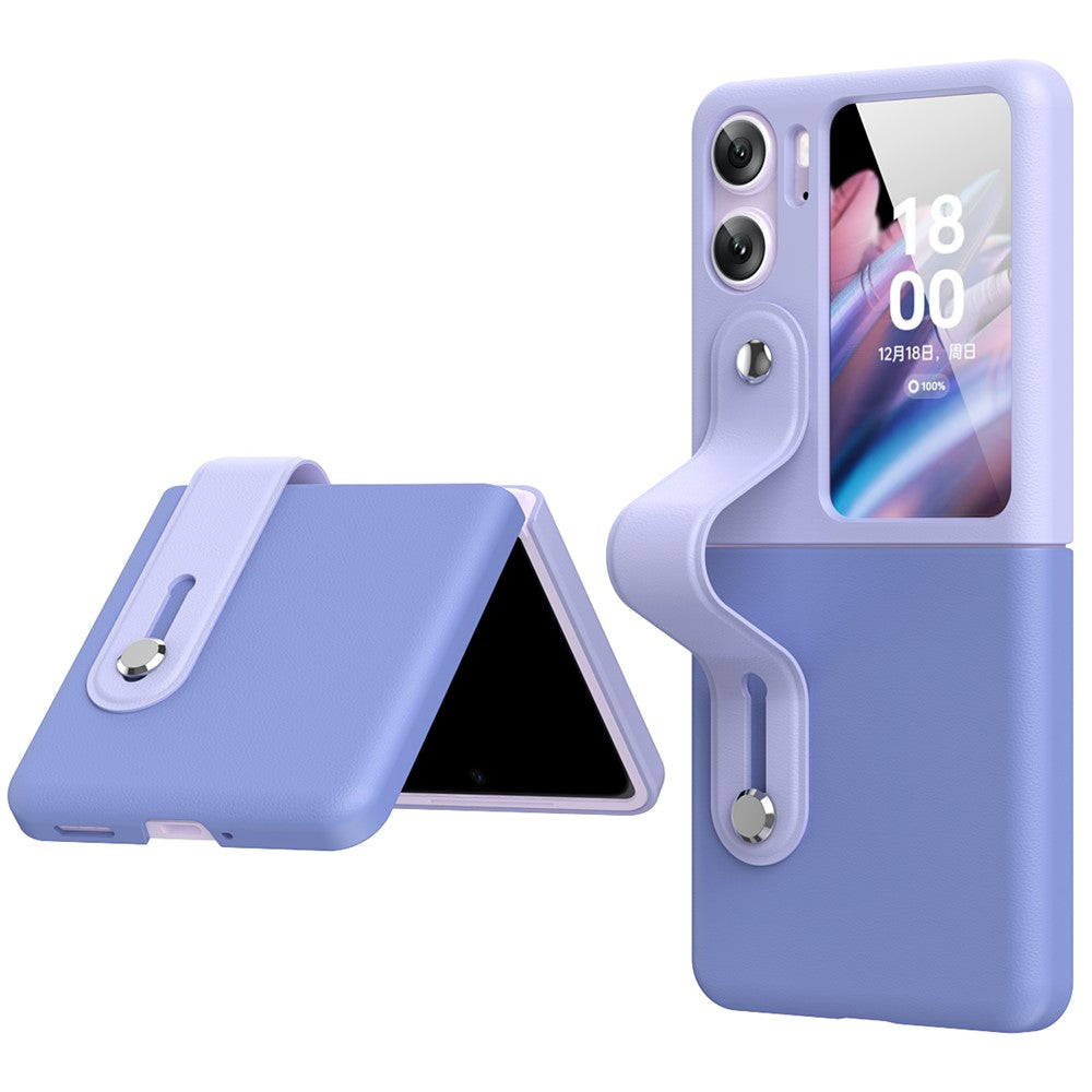 For Oppo Find N2 Flip 5G PU Leather Coated PC Phone Case Hand Strap Kickstand Anti-Drop Cover