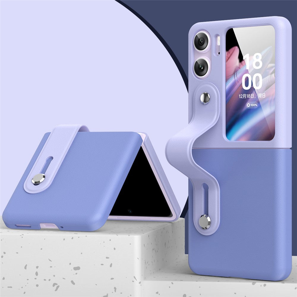 For Oppo Find N2 Flip 5G PU Leather Coated PC Phone Case Hand Strap Kickstand Anti-Drop Cover