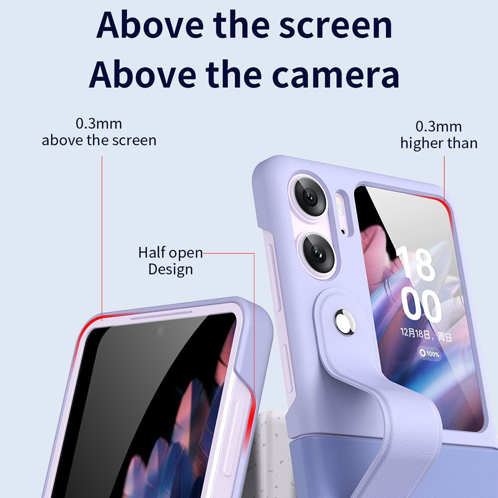 For Oppo Find N2 Flip 5G PU Leather Coated PC Phone Case Hand Strap Kickstand Anti-Drop Cover