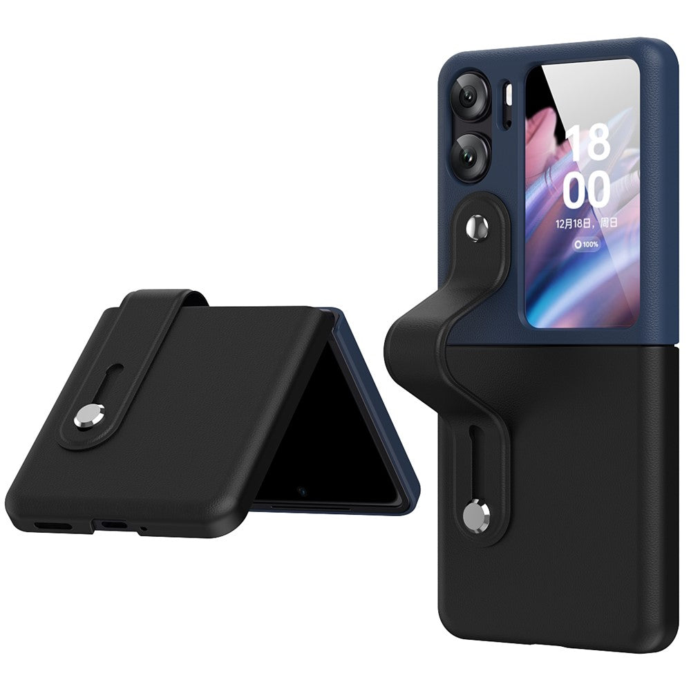 For Oppo Find N2 Flip 5G PU Leather Coated PC Phone Case Hand Strap Kickstand Anti-Drop Cover