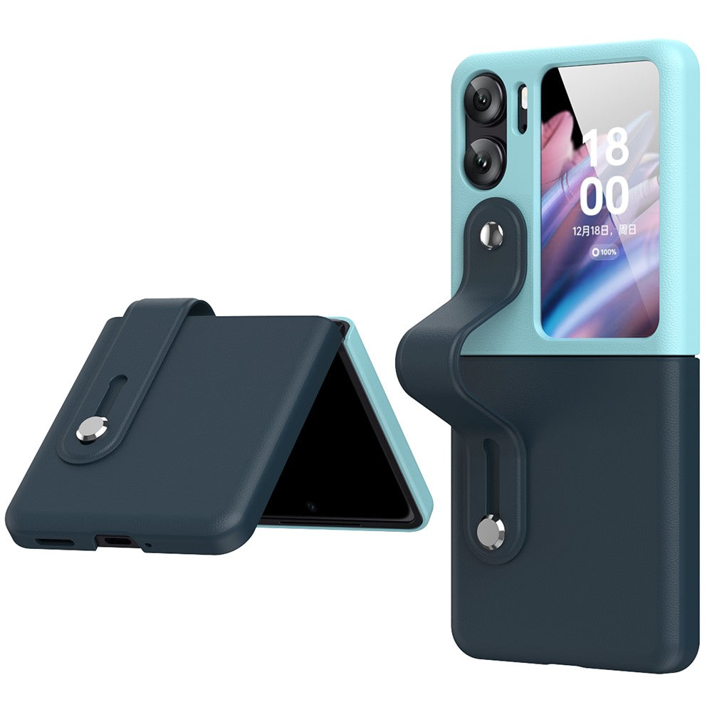 For Oppo Find N2 Flip 5G PU Leather Coated PC Phone Case Hand Strap Kickstand Anti-Drop Cover