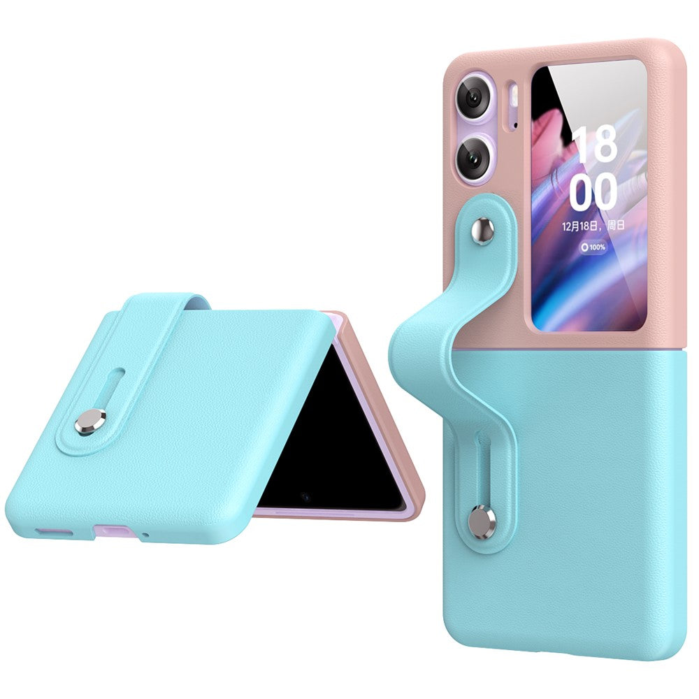 For Oppo Find N2 Flip 5G PU Leather Coated PC Phone Case Hand Strap Kickstand Anti-Drop Cover