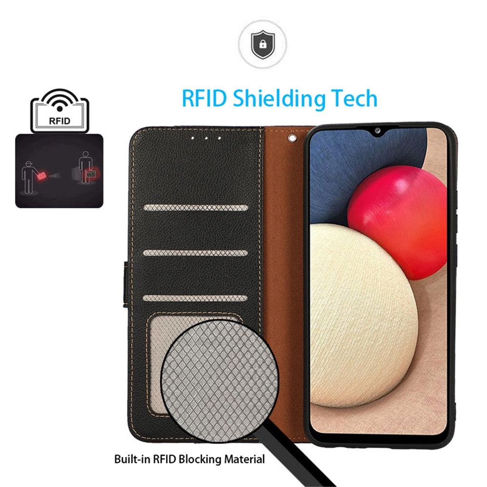 KHAZNEH For Honor X8a 4G Læder Telefoncover RFID-blokerende Anti-ridse Litchi-tekstur Standpung Beskyttende Telefonetui