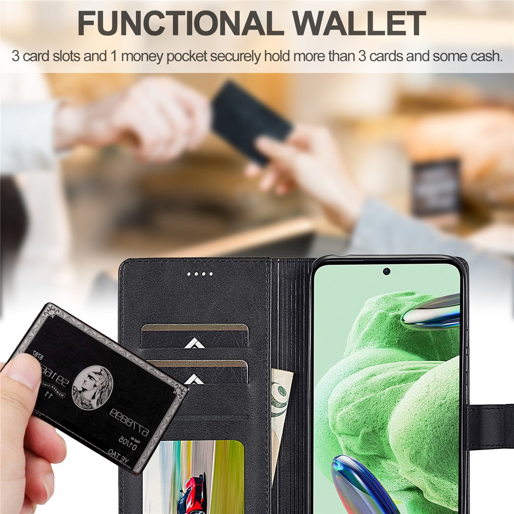 LC.IMEEKE For Xiaomi Redmi Note 12 Pro+ 5G Protective Phone Case Calf Texture Wallet Stand Leather Anti-fall Phone Cover