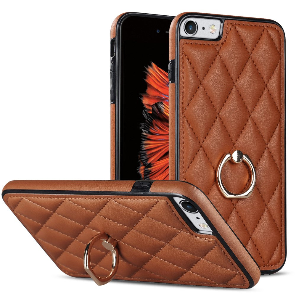 For iPhone SE (2020) / SE (2022) / 7 / 8 4.7 inch PU Leather + TPU Protective Cover Imprinted Rhombus Grid Pattern Rotation Ring Kickstand Phone Case