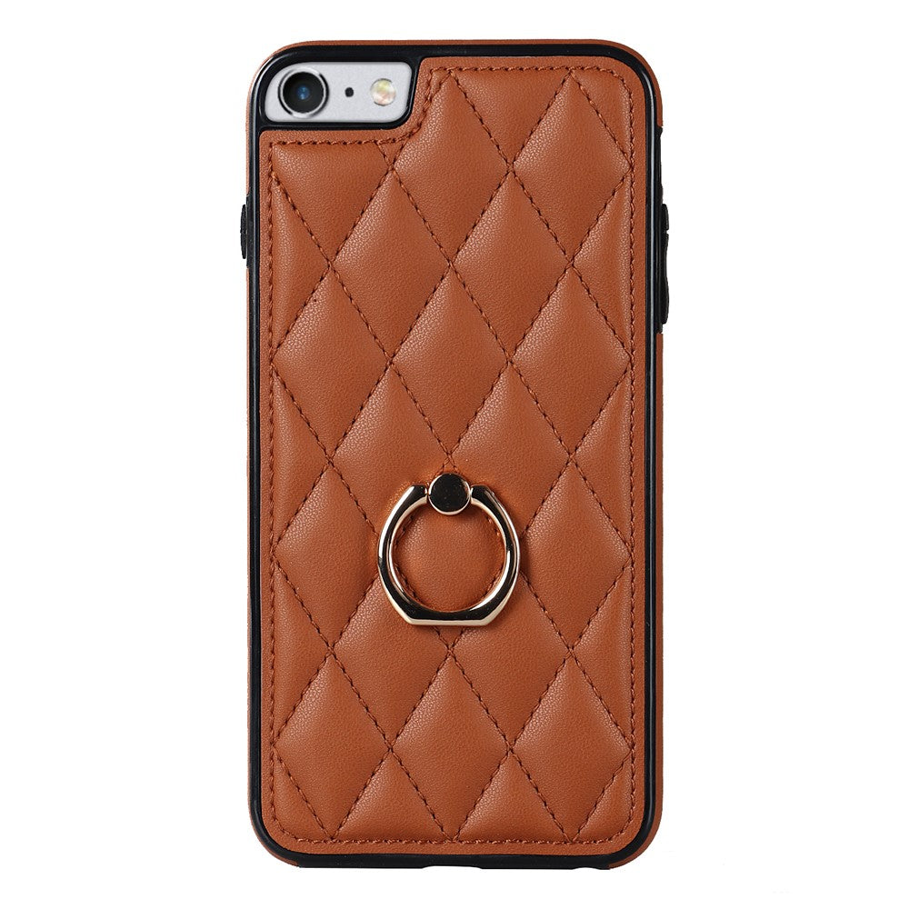 For iPhone SE (2020) / SE (2022) / 7 / 8 4.7 inch PU Leather + TPU Protective Cover Imprinted Rhombus Grid Pattern Rotation Ring Kickstand Phone Case