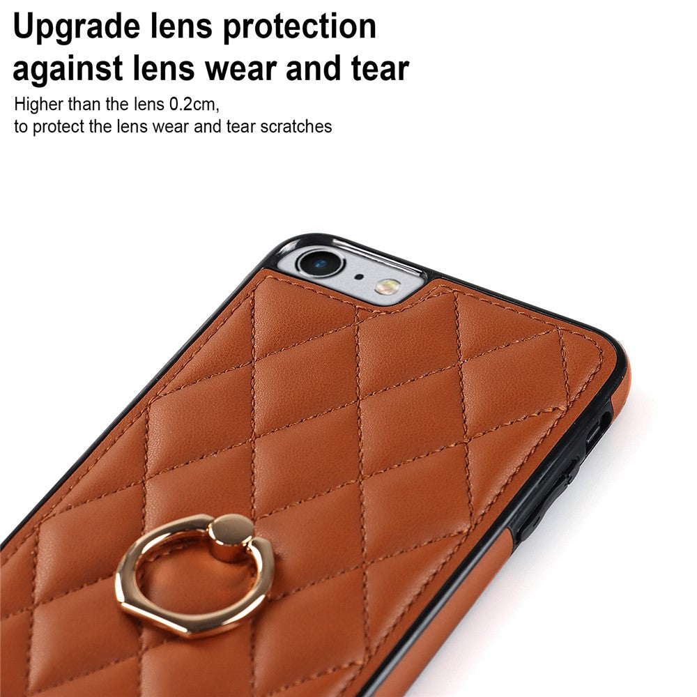 For iPhone SE (2020) / SE (2022) / 7 / 8 4.7 inch PU Leather + TPU Protective Cover Imprinted Rhombus Grid Pattern Rotation Ring Kickstand Phone Case