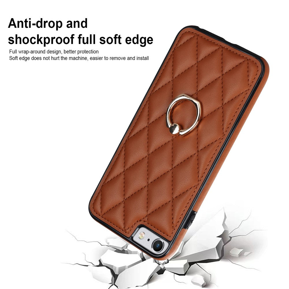 For iPhone SE (2020) / SE (2022) / 7 / 8 4.7 inch PU Leather + TPU Protective Cover Imprinted Rhombus Grid Pattern Rotation Ring Kickstand Phone Case