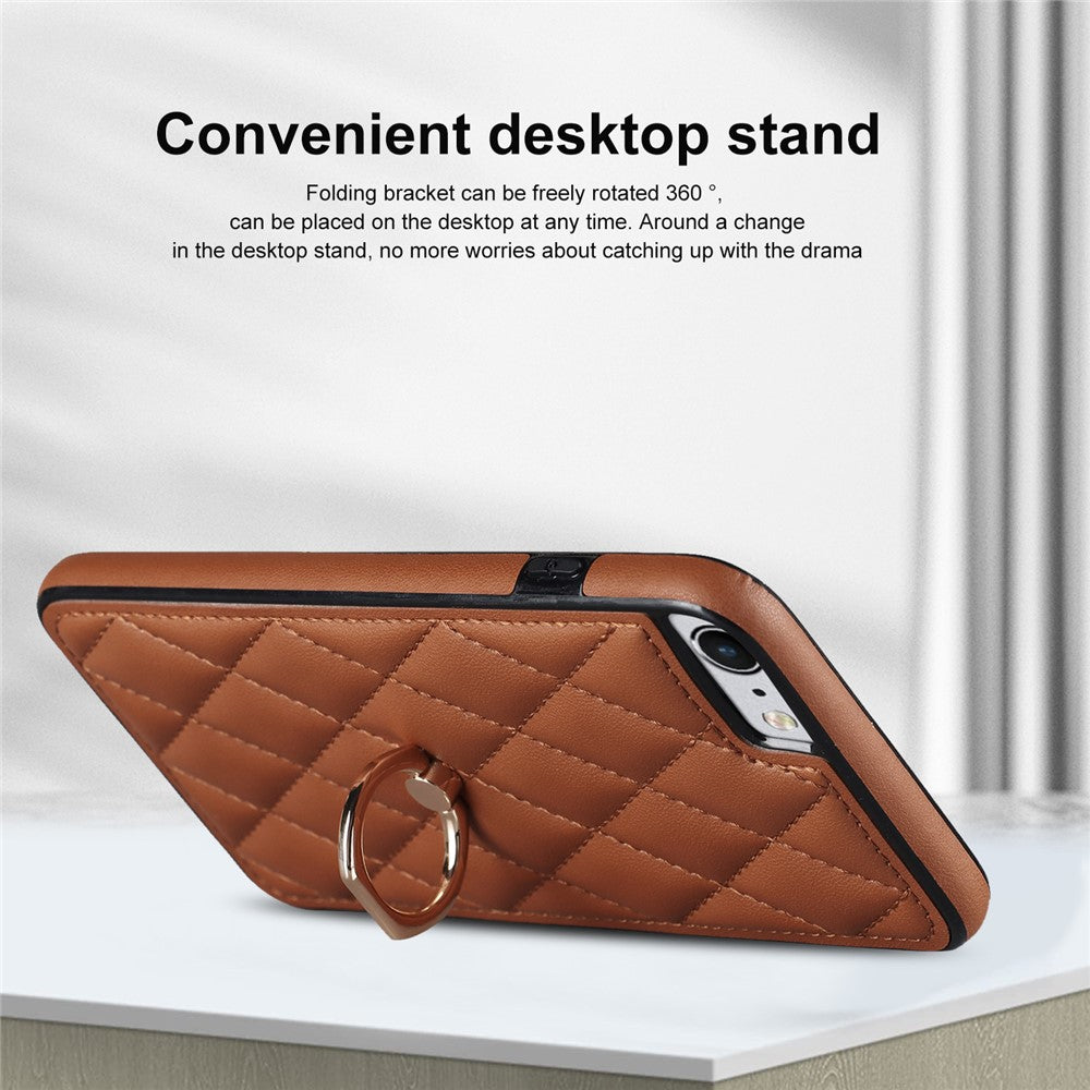 For iPhone SE (2020) / SE (2022) / 7 / 8 4.7 inch PU Leather + TPU Protective Cover Imprinted Rhombus Grid Pattern Rotation Ring Kickstand Phone Case