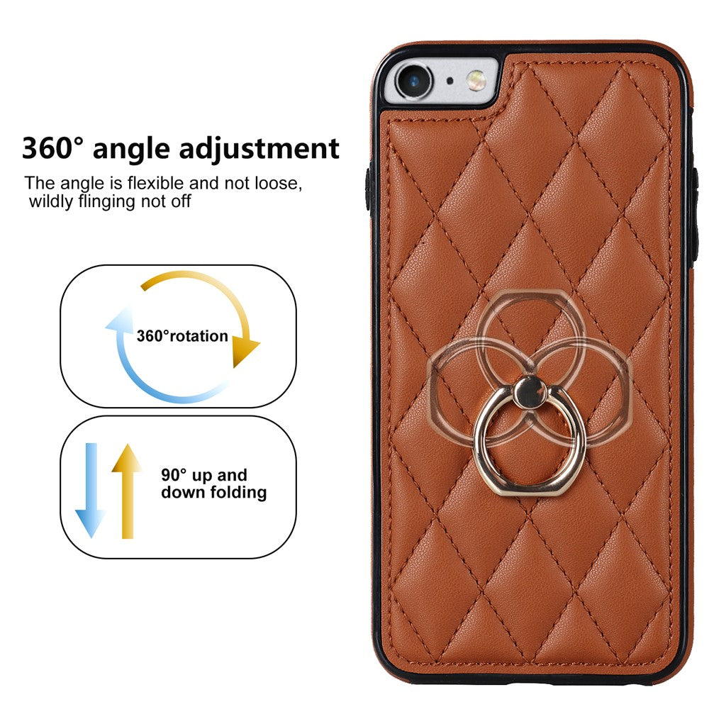 For iPhone SE (2020) / SE (2022) / 7 / 8 4.7 inch PU Leather + TPU Protective Cover Imprinted Rhombus Grid Pattern Rotation Ring Kickstand Phone Case