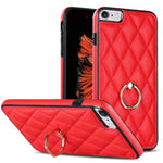 For iPhone SE (2020) / SE (2022) / 7 / 8 4.7 inch PU Leather + TPU Protective Cover Imprinted Rhombus Grid Pattern Rotation Ring Kickstand Phone Case