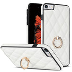 For iPhone SE (2020) / SE (2022) / 7 / 8 4.7 inch PU Leather + TPU Protective Cover Imprinted Rhombus Grid Pattern Rotation Ring Kickstand Phone Case