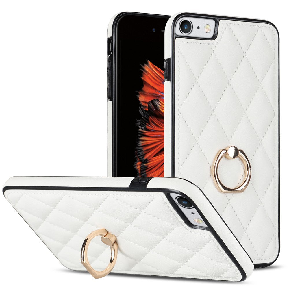 For iPhone SE (2020) / SE (2022) / 7 / 8 4.7 inch PU Leather + TPU Protective Cover Imprinted Rhombus Grid Pattern Rotation Ring Kickstand Phone Case
