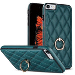 For iPhone SE (2020) / SE (2022) / 7 / 8 4.7 inch PU Leather + TPU Protective Cover Imprinted Rhombus Grid Pattern Rotation Ring Kickstand Phone Case