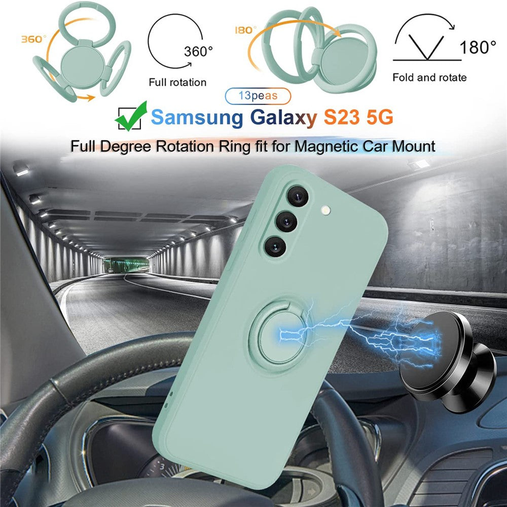 Liquid Silicone Phone Case for Samsung Galaxy S23 Ring Kickstand Phone Back Cover with Lanyard