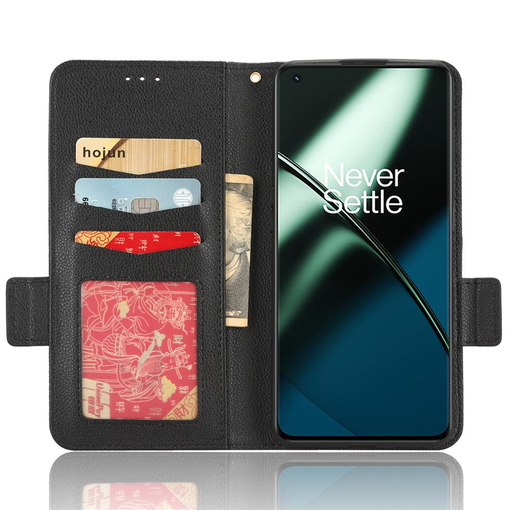 Fallskyddande mobilskal för OnePlus 11 5G plånboksfodral i litchitextur med PU-läder
