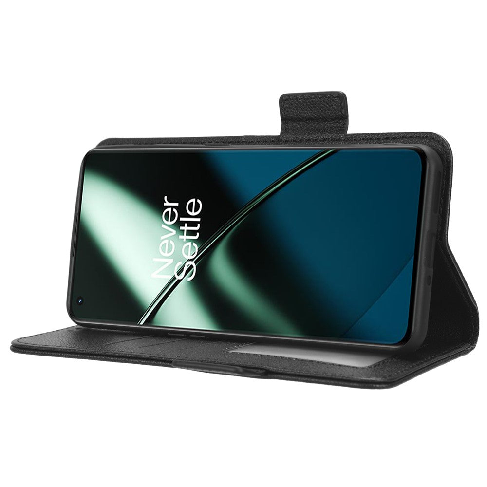 Fallskyddande mobilskal för OnePlus 11 5G plånboksfodral i litchitextur med PU-läder