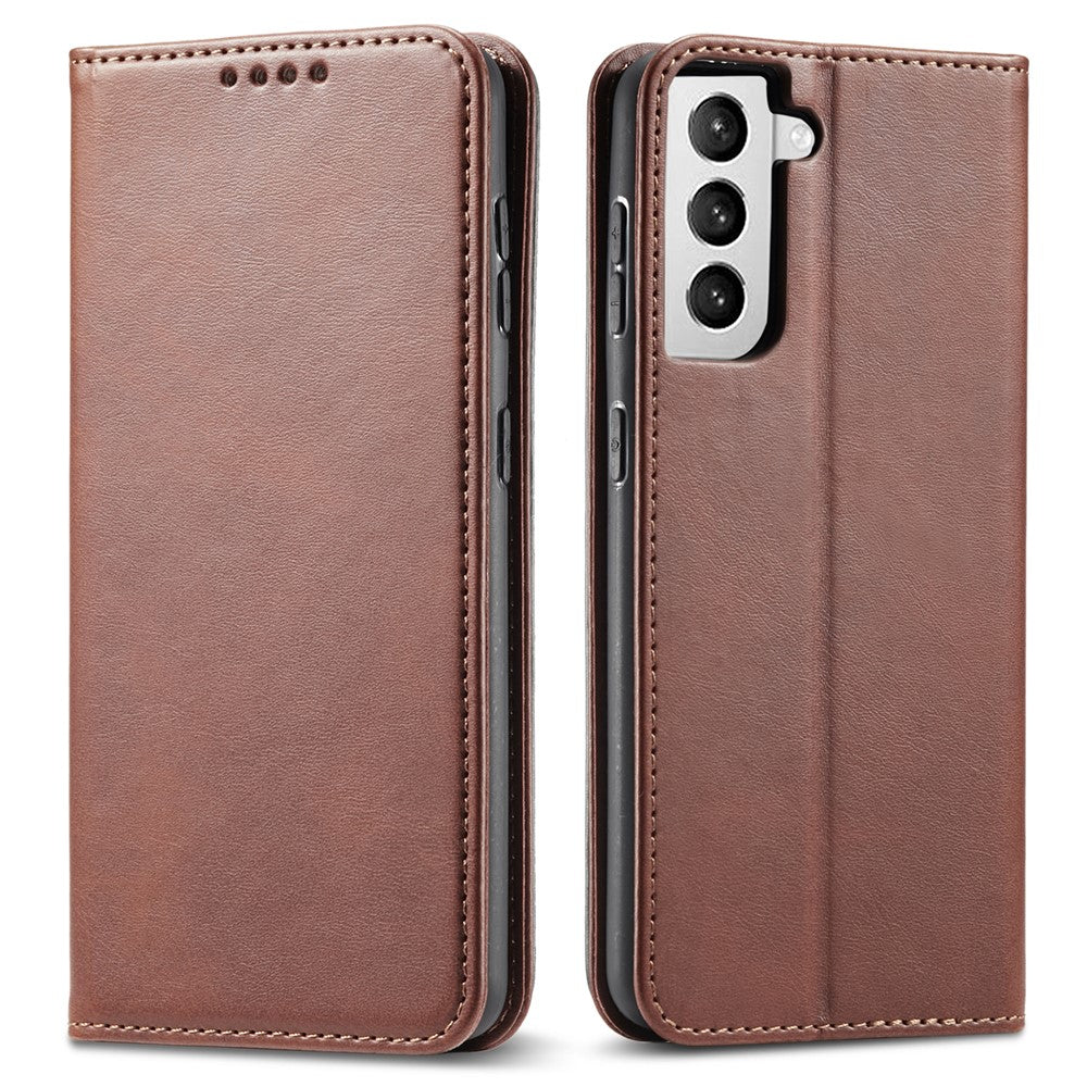 Leather Phone Case For Samsung Galaxy S21 4G / 5G , Wallet Magnetic Stand Calf Texture Anti-scratch Phone Cover