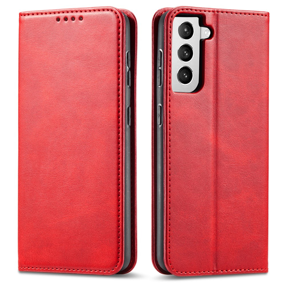 Leather Phone Case For Samsung Galaxy S21 4G / 5G , Wallet Magnetic Stand Calf Texture Anti-scratch Phone Cover