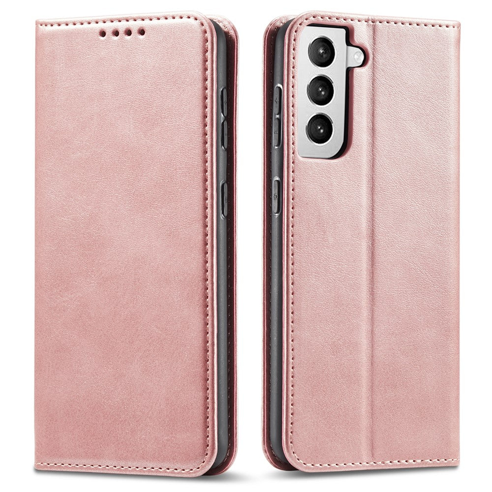 Leather Phone Case For Samsung Galaxy S21 4G / 5G , Wallet Magnetic Stand Calf Texture Anti-scratch Phone Cover