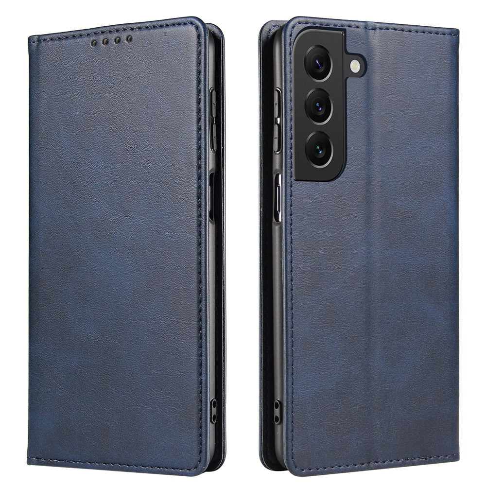 Phone Case For Samsung Galaxy S23+ Leather Calf Texture Magnetic Closure Anti-shock Phone Cover with Stand Wallet
