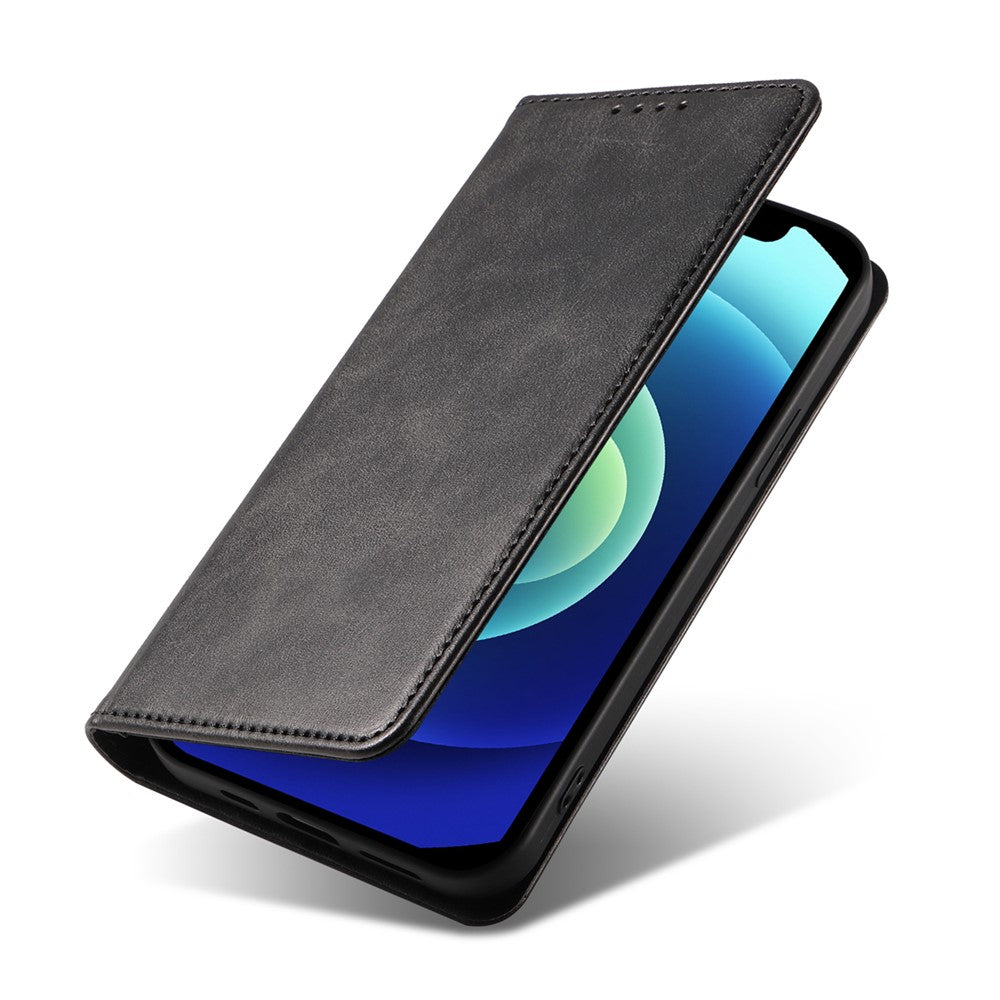 For iPhone 12 / 12 Pro 6.1 inch Anti-Scratch Phone Case Wallet Magnetic Leather Stand Calf Texture Phone Cover