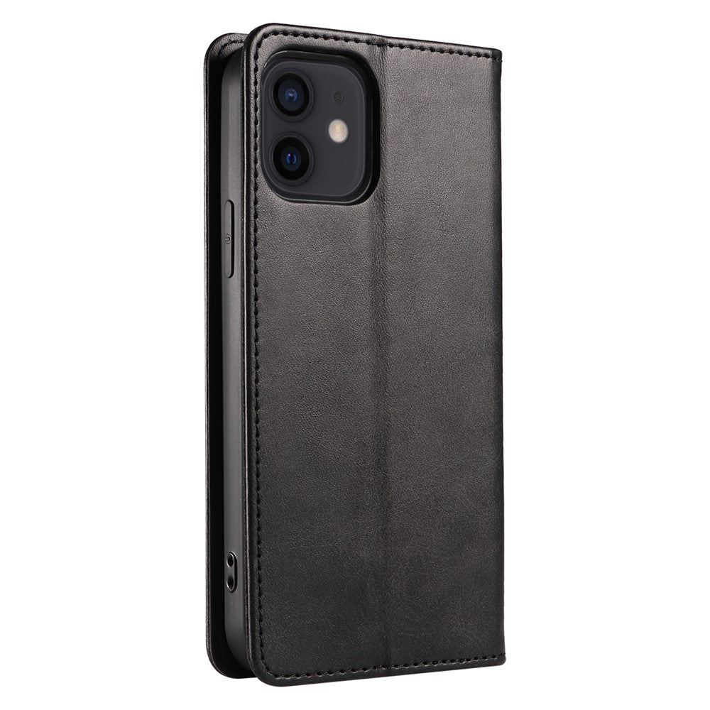 For iPhone 12 / 12 Pro 6.1 inch Anti-Scratch Phone Case Wallet Magnetic Leather Stand Calf Texture Phone Cover