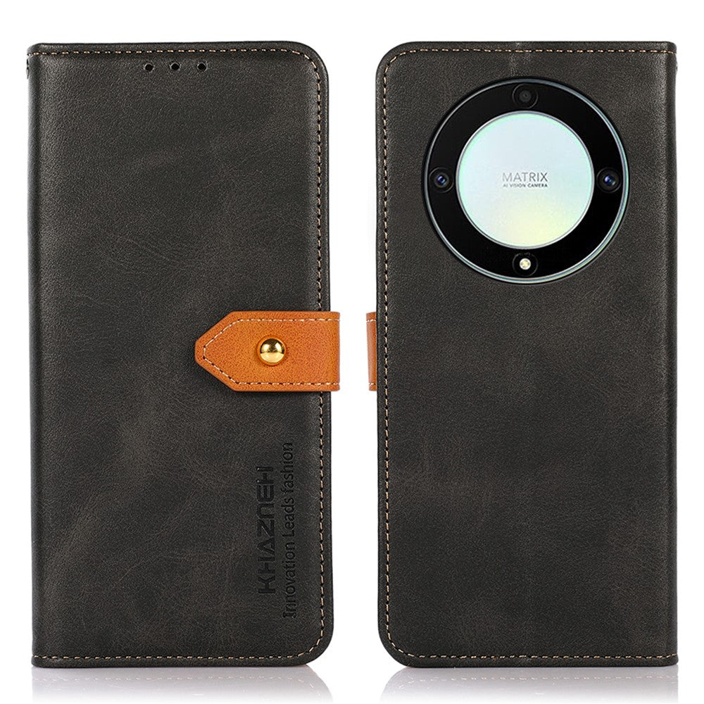 KHAZNEH For Honor X9a 5G / X40 5G / Magic5 Lite 5G Gold Button PU Leather Cowhide Texture Phone Stand Case Wallet Cover