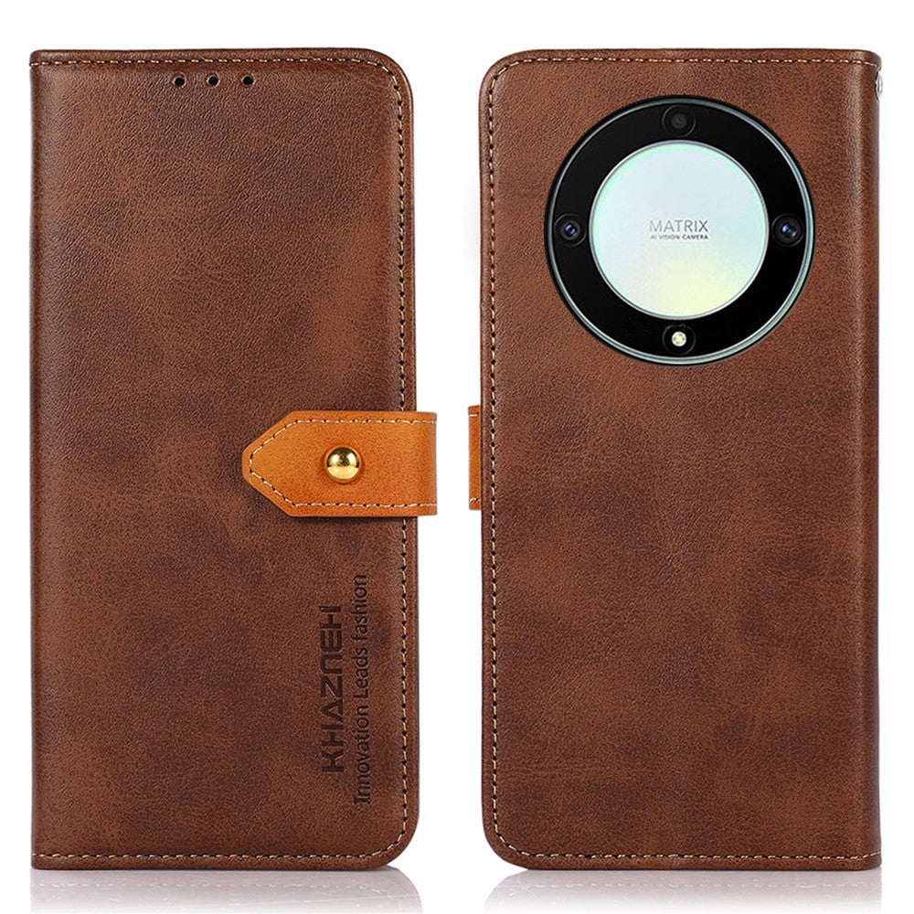KHAZNEH For Honor X9a 5G / X40 5G / Magic5 Lite 5G Gold Button PU Leather Cowhide Texture Phone Stand Case Wallet Cover