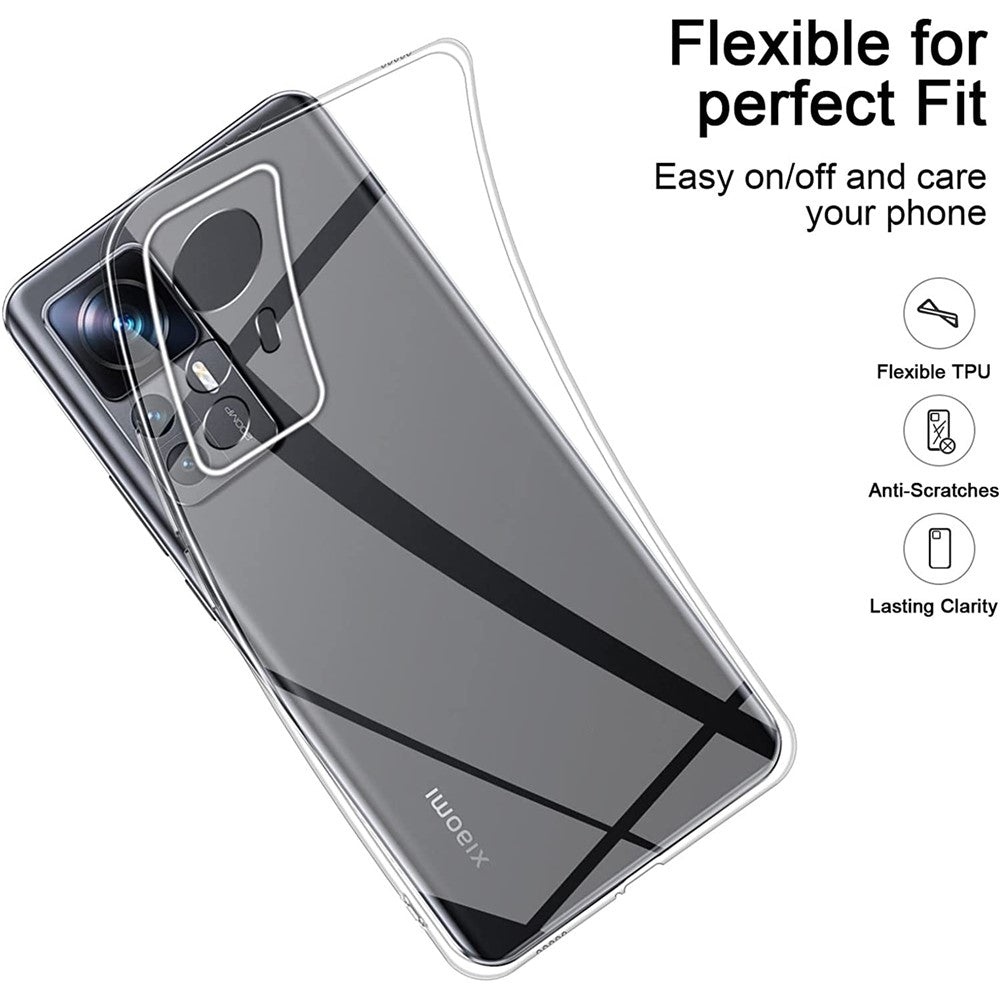 Transparent TPU-skal för Xiaomi 12T Pro 5G, Anti-fingeravtrycksskyddande mobilskydd