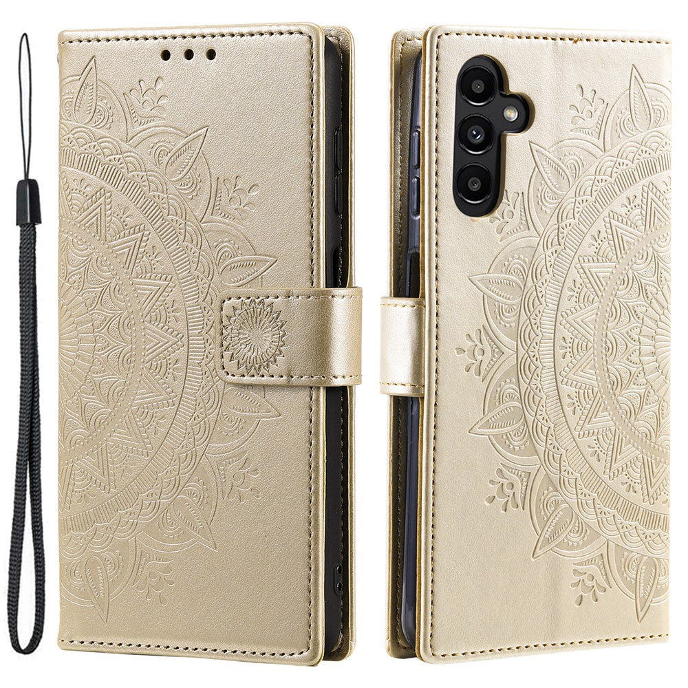For Samsung Galaxy A24 4G (162.1 x 77.6 x 8.3mm) PU Leather Wallet Phone Case Imprinted Mandala Flower Pattern Stand Cover