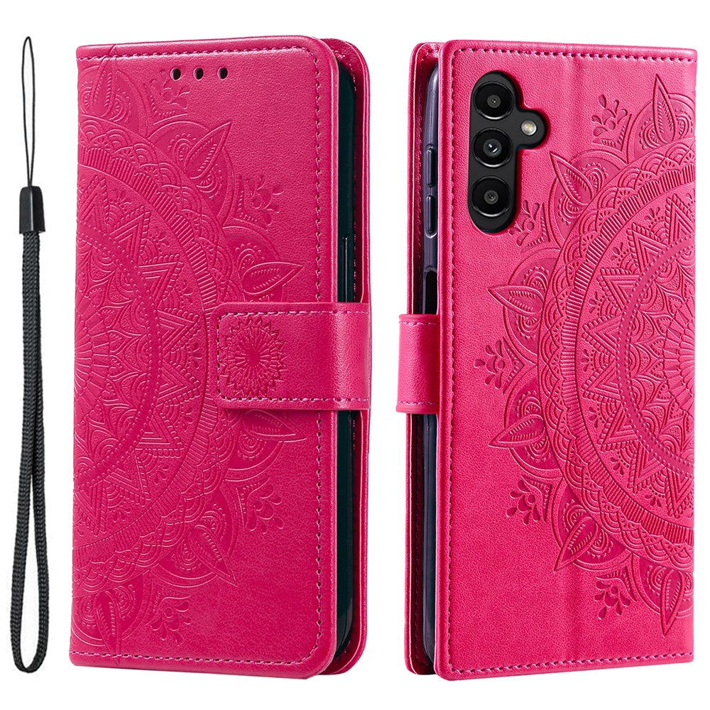 For Samsung Galaxy A24 4G (162.1 x 77.6 x 8.3mm) PU Leather Wallet Phone Case Imprinted Mandala Flower Pattern Stand Cover
