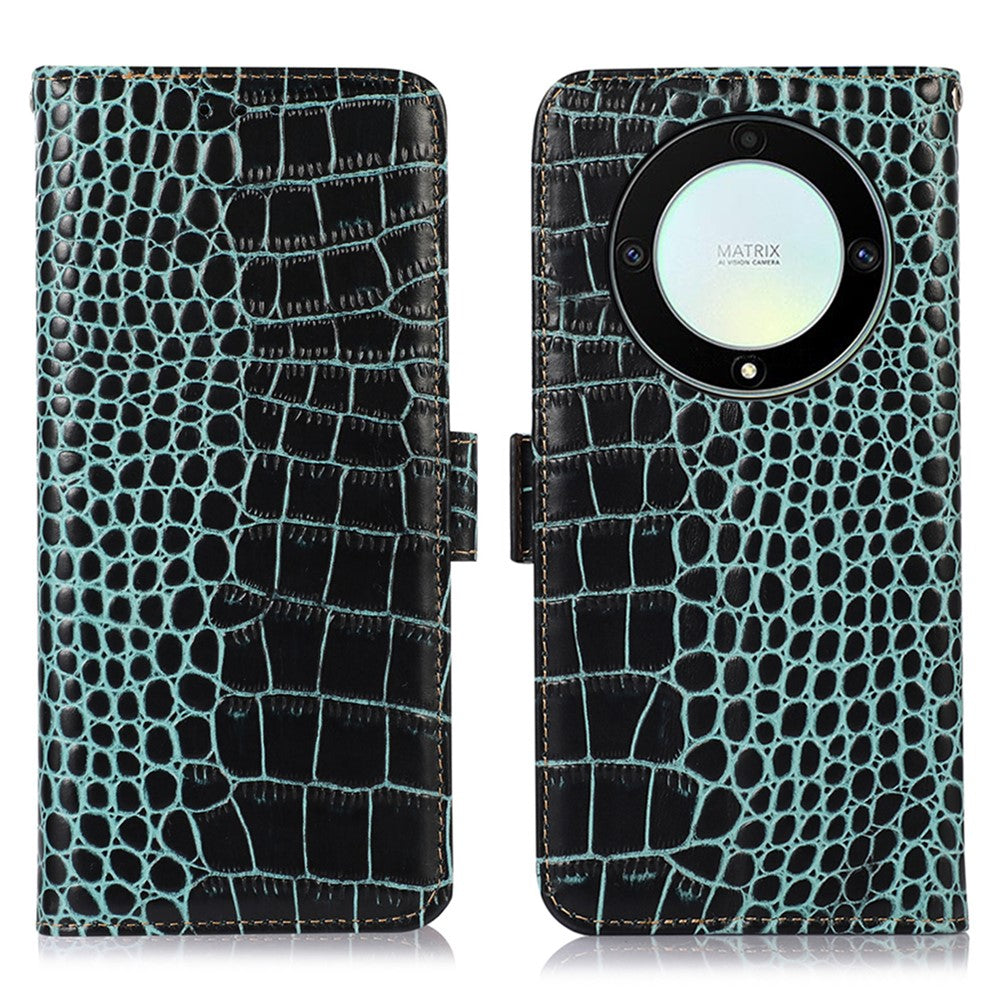 Til Honor X9a 5G / X40 5G / Magic5 Lite 5G RFID Blokerende Pung Telefoncover Ægte Koskind Læder Stand Etui