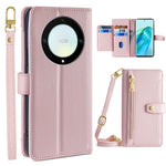 Phone Case for Honor X9a 5G / X40 5G / Magic5 Lite 5G PU Leather Zipper Pocket Card Slots Phone Cover with Straps