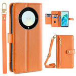 Phone Case for Honor X9a 5G / X40 5G / Magic5 Lite 5G PU Leather Zipper Pocket Card Slots Phone Cover with Straps