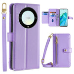 Phone Case for Honor X9a 5G / X40 5G / Magic5 Lite 5G PU Leather Zipper Pocket Card Slots Phone Cover with Straps