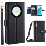 Phone Case for Honor X9a 5G / X40 5G / Magic5 Lite 5G PU Leather Zipper Pocket Card Slots Phone Cover with Straps