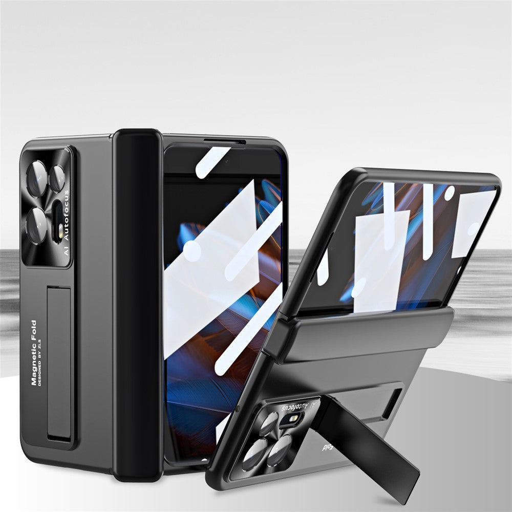 Anti-scratch Phone Case For Oppo Find N2 5G , Hinge Protection Kickstand PC Phone Cover with Screen Film