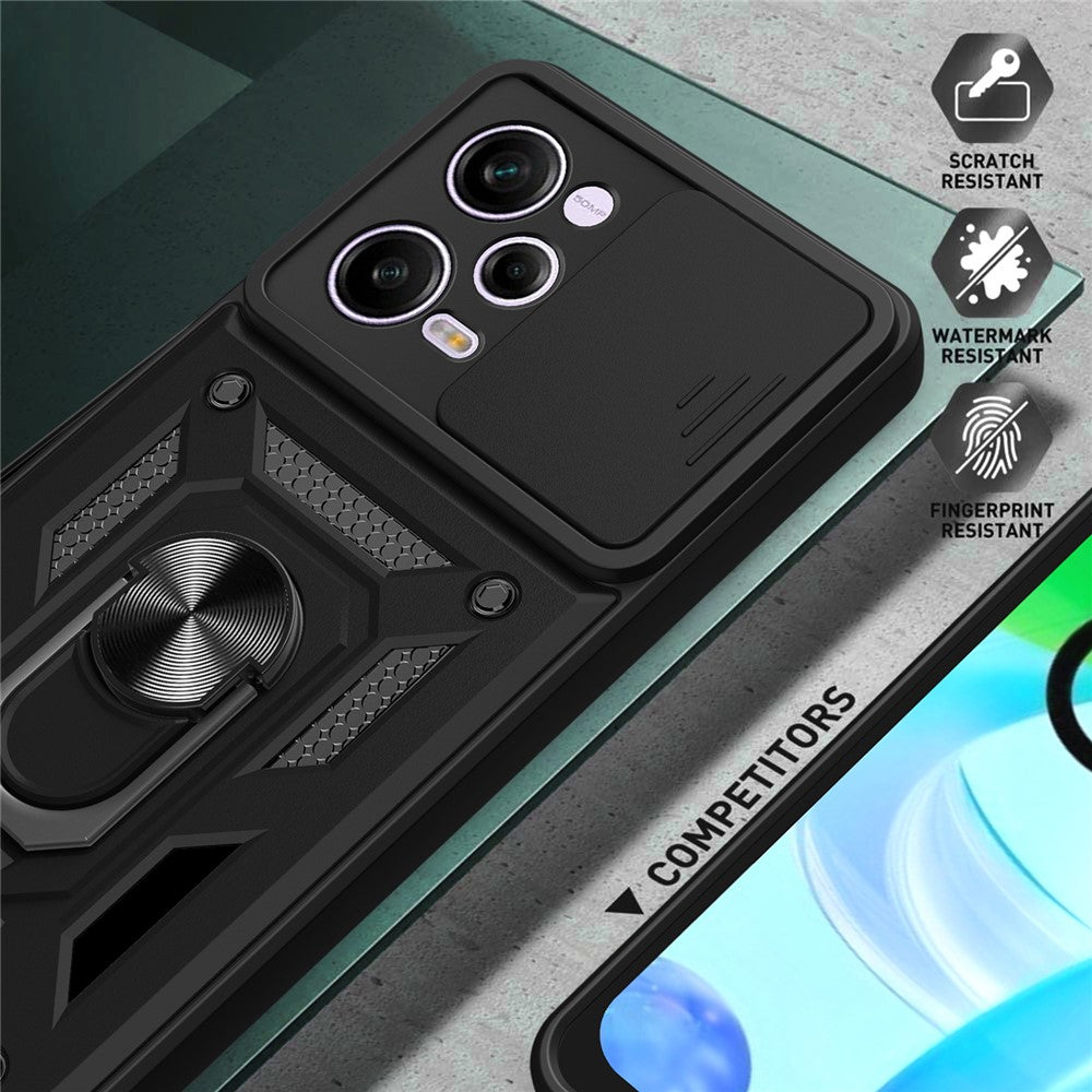 Xiaomi Redmi Note 12 Pro 5G Stödfunktion PC + TPU mobilskal Skjutbart Tryck-Pull Kameralinsskydd Skyddsskydd